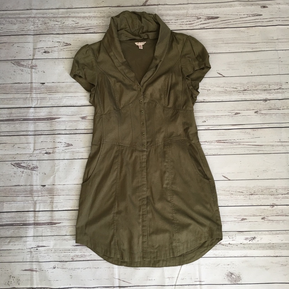 Ted Baker Shirt Dress Size 3 Olive Green Pockets